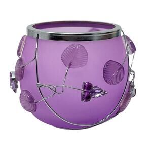 Purple Candleholder with Wire Leaf Design